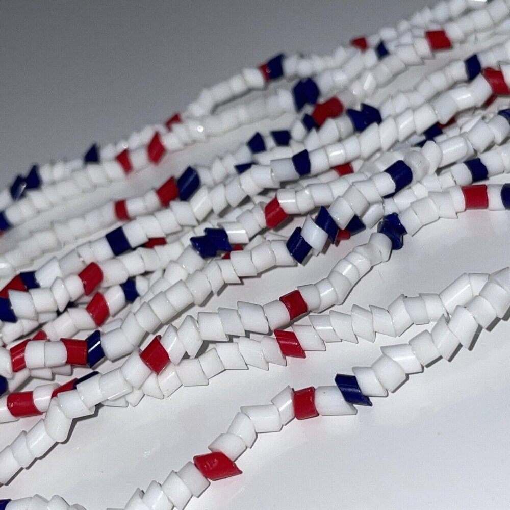 Vintage Red White & Blue Beaded Necklace 6 Strand 25” Long Statement Patriotic - Picture 8 of 10